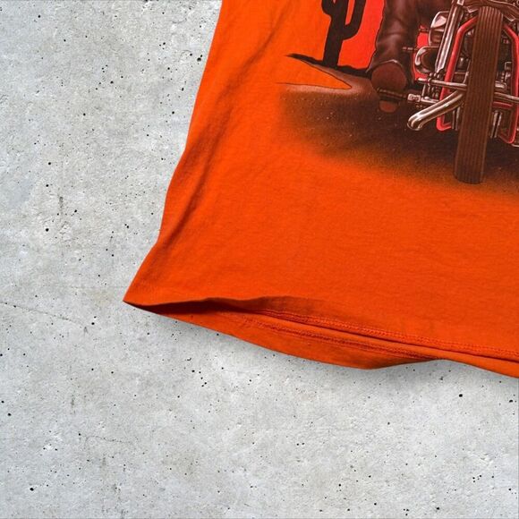 Vtg Johnny’s Route 69 Biker Pinup T-Shirt Orange Sz XL Motorcycle Chopper Moon - Picture 7 of 16